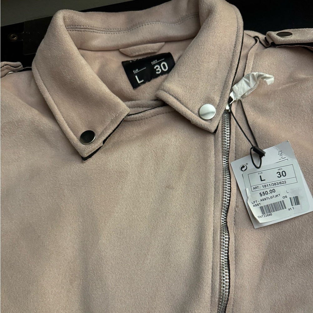 Blush / light pink suede biker jacket